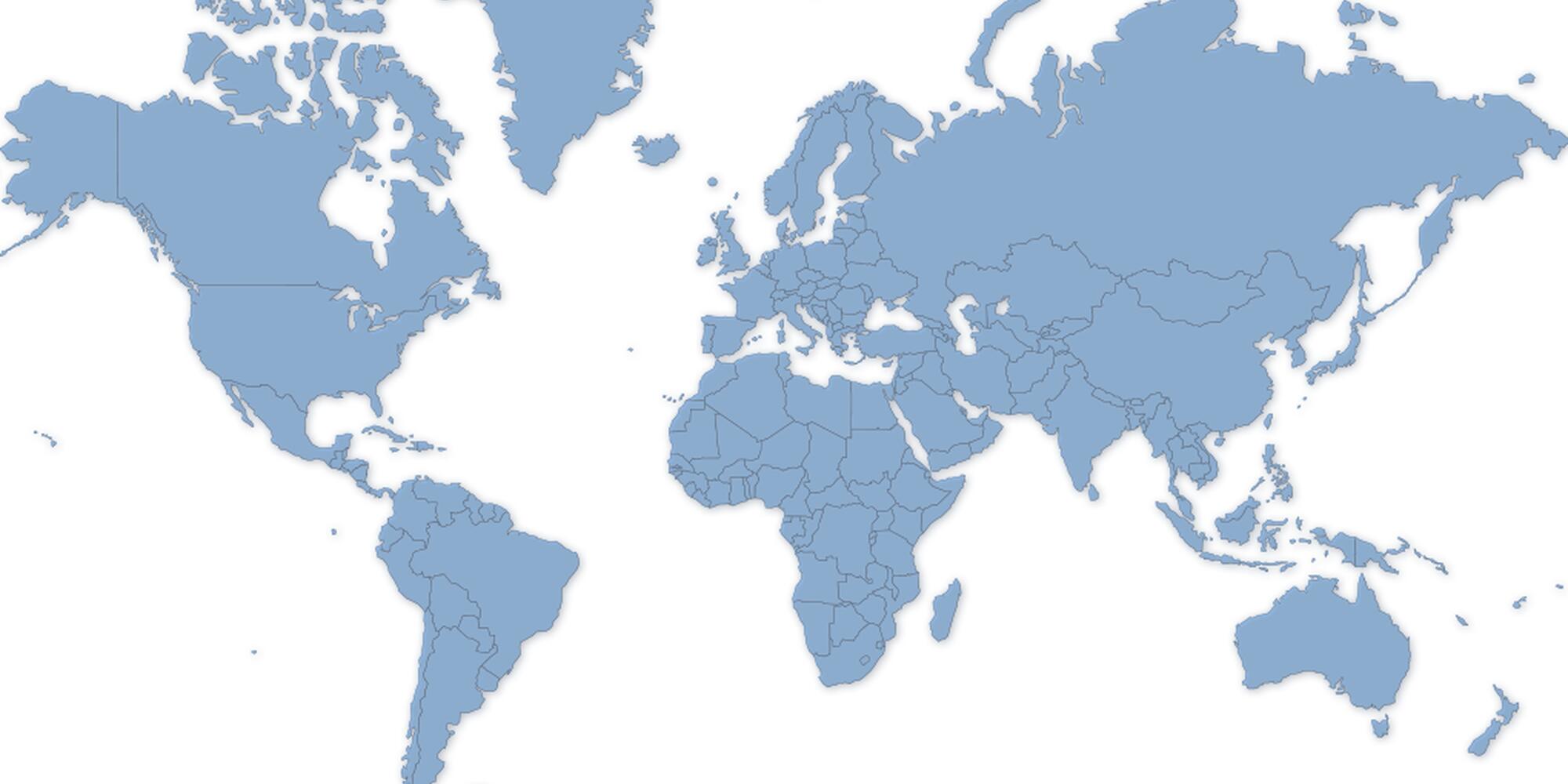 A map of the world, featuring all continents.