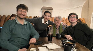 Bulgarian language students and instructor at coffee shop