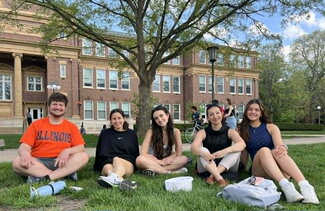 Bulgarian language students and instructor on main quad at U of I