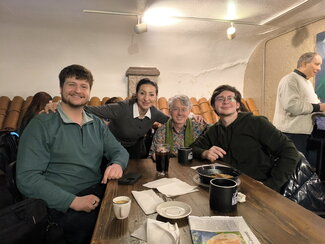 Bulgarian language students and instructor at coffee shop