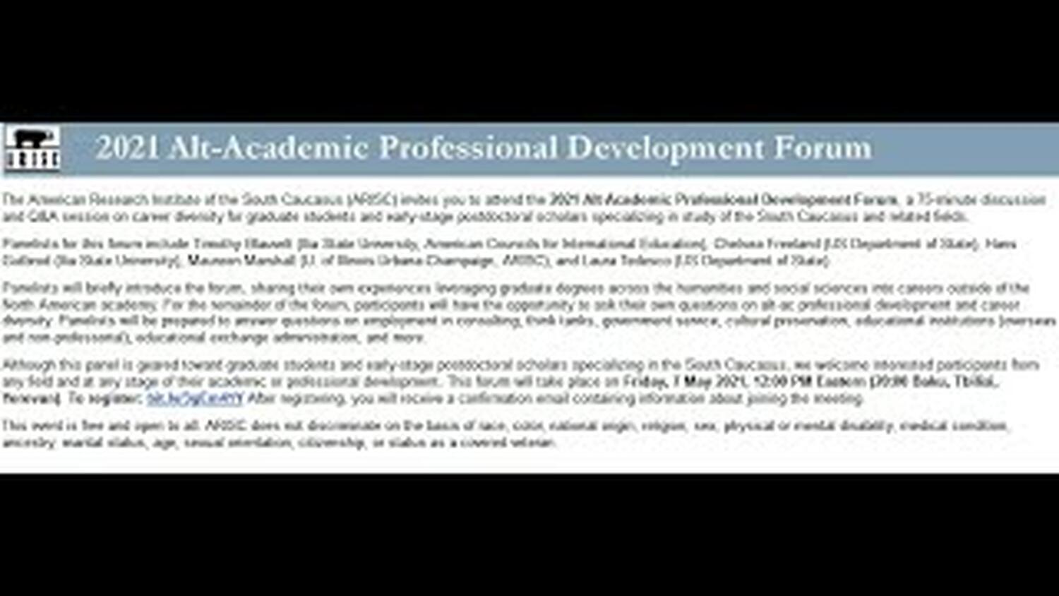 ARISC 2021 Alt-Academic Professional Development Forum